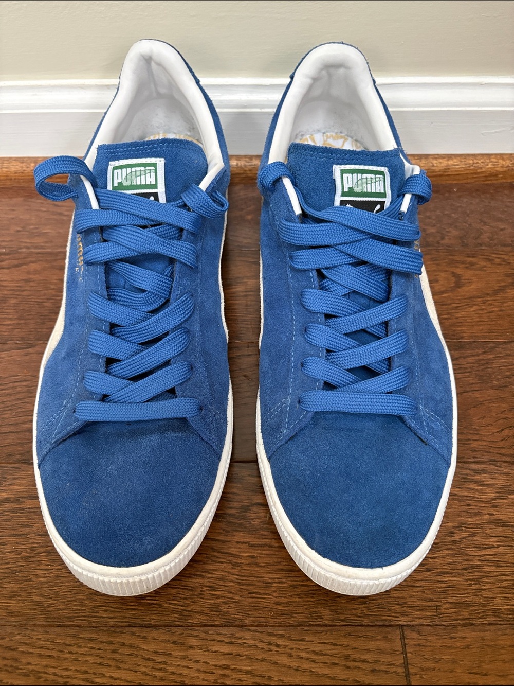Puma Suede Low-Top Sneakers in Blue and White